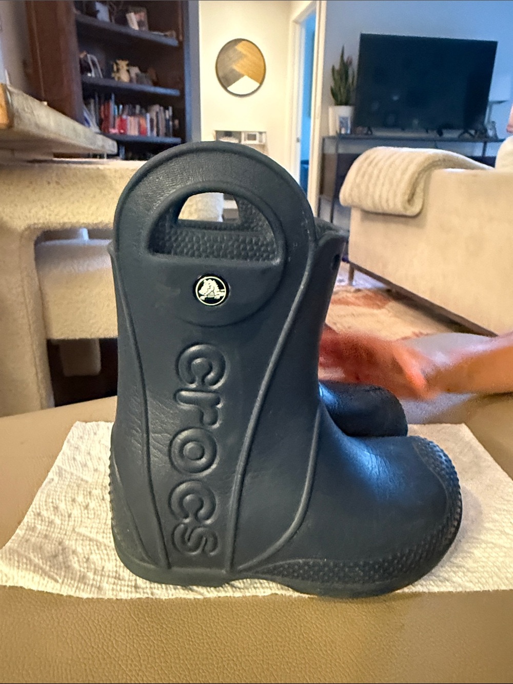 CROCS Kids Navy Blue Handle Rain Boots